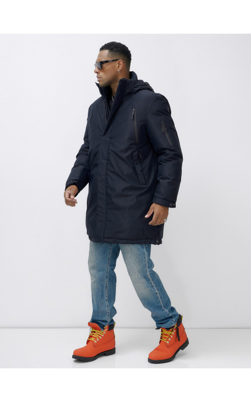 Мужская зимняя удлиненная парка тёмно-синего цвета. в Тюмени