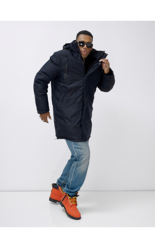 Мужская зимняя удлиненная парка тёмно-синего цвета. в Тюмени