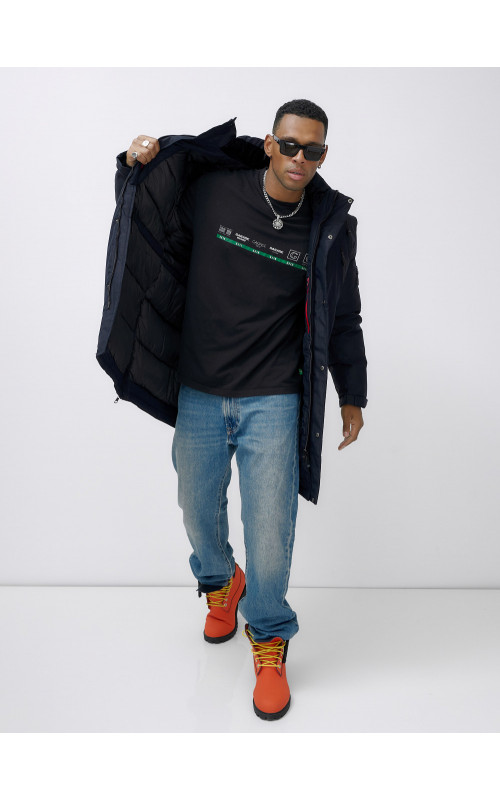 Мужская зимняя удлиненная парка тёмно-синего цвета. в Тюмени