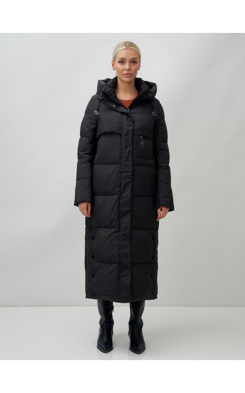 Длинный пуховик женский зимний с капюшоном чёрный в Тюмени
