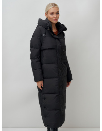 Длинный пуховик женский зимний с капюшоном чёрный в Тюмени