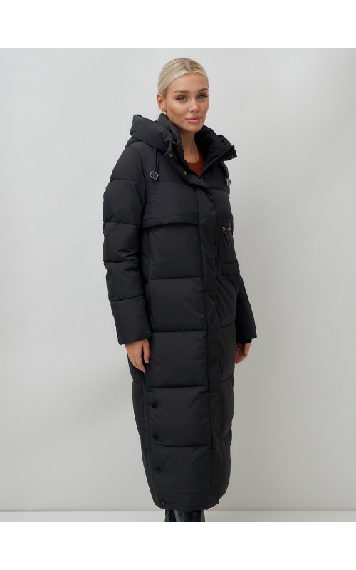 Длинный пуховик женский зимний с капюшоном чёрный в Тюмени