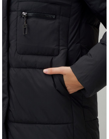 Длинный пуховик женский зимний с капюшоном чёрный в Тюмени