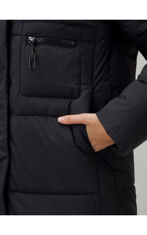 Длинный пуховик женский зимний с капюшоном чёрный в Тюмени