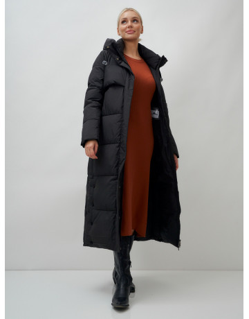Длинный пуховик женский зимний с капюшоном чёрный в Тюмени