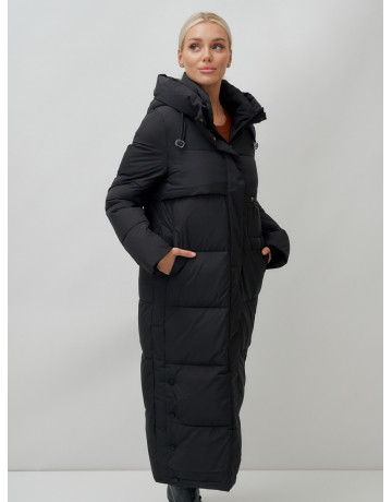 Длинный пуховик женский зимний с капюшоном чёрный в Тюмени