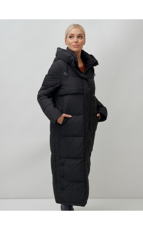 Длинный пуховик женский зимний с капюшоном чёрный в Тюмени