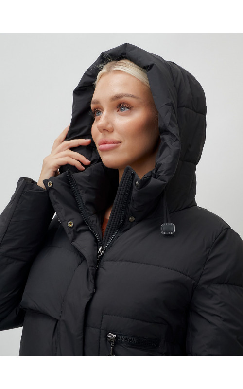 Длинный пуховик женский зимний с капюшоном чёрный в Тюмени