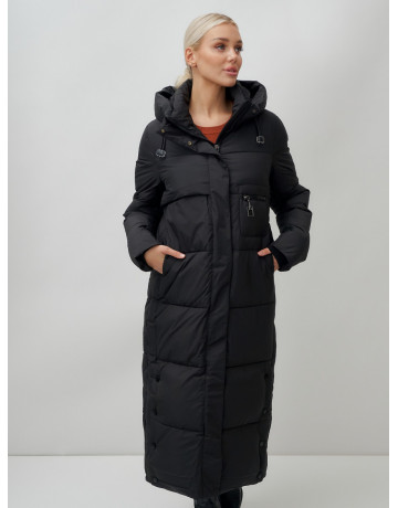 Длинный пуховик женский зимний с капюшоном чёрный в Тюмени