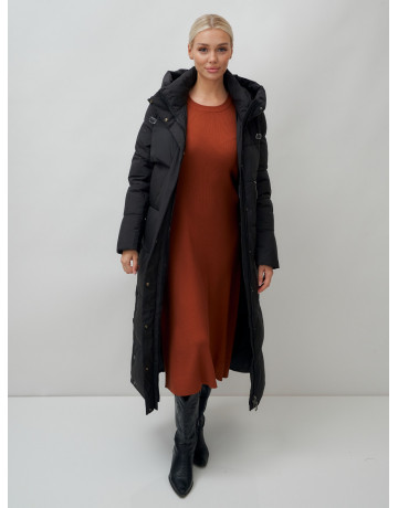 Длинный пуховик женский зимний с капюшоном чёрный в Тюмени