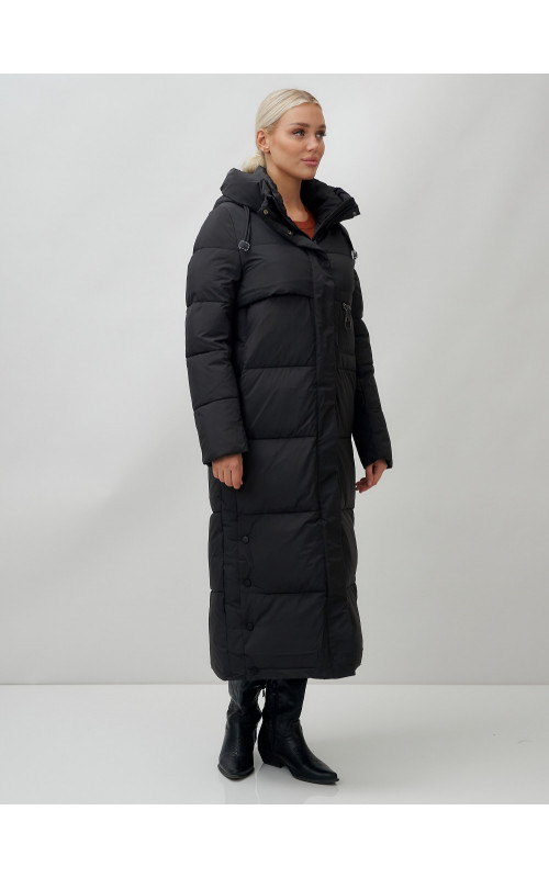 Длинный пуховик женский зимний с капюшоном чёрный в Тюмени