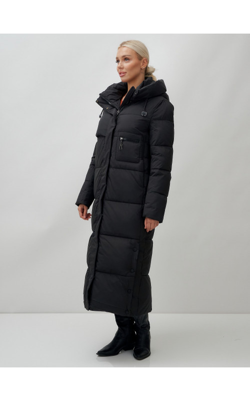 Длинный пуховик женский зимний с капюшоном чёрный в Тюмени