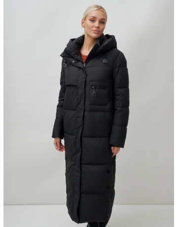 Длинный пуховик женский зимний с капюшоном чёрный в Тюмени