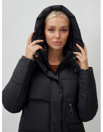 Длинный пуховик женский зимний с капюшоном чёрный в Тюмени