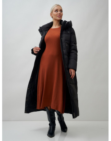 Длинный пуховик женский зимний с капюшоном чёрный в Тюмени