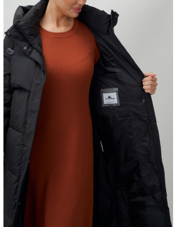 Длинный пуховик женский зимний с капюшоном чёрный в Тюмени