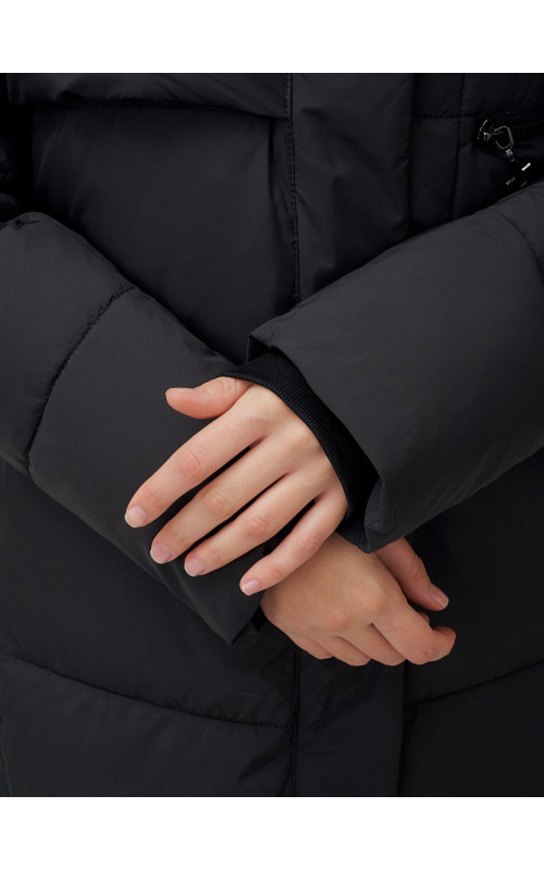 Длинный пуховик женский зимний с капюшоном чёрный в Тюмени