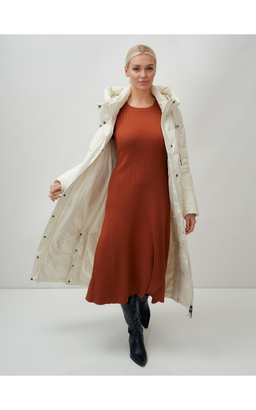 Длинный зимний пуховик с капюшоном для женщин