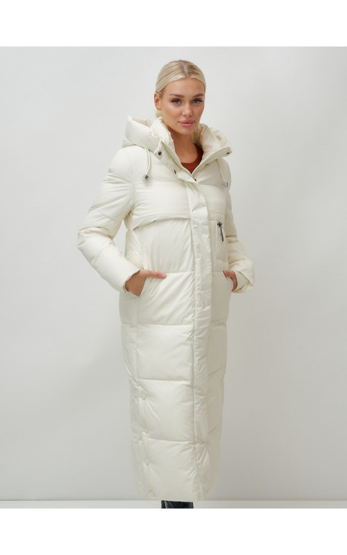 Длинный зимний пуховик с капюшоном для женщин