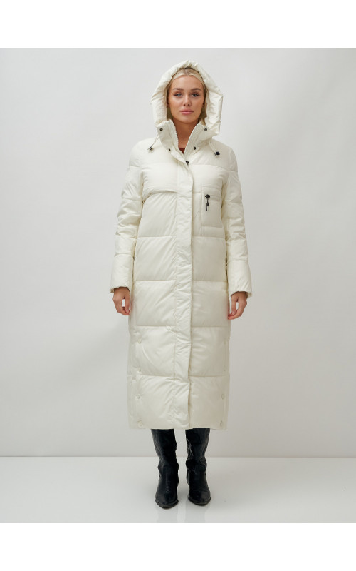 Длинный зимний пуховик с капюшоном для женщин