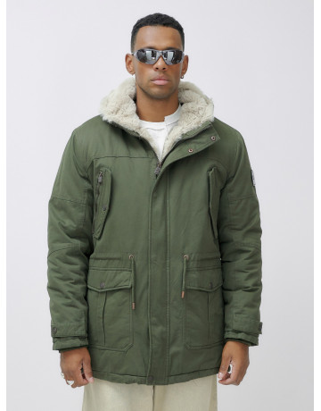 Мужская зимняя удлиненная парка с мехом цвета хаки для активного отдыха в Тюмени