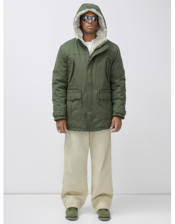 Мужская зимняя удлиненная парка с мехом цвета хаки для активного отдыха в Тюмени