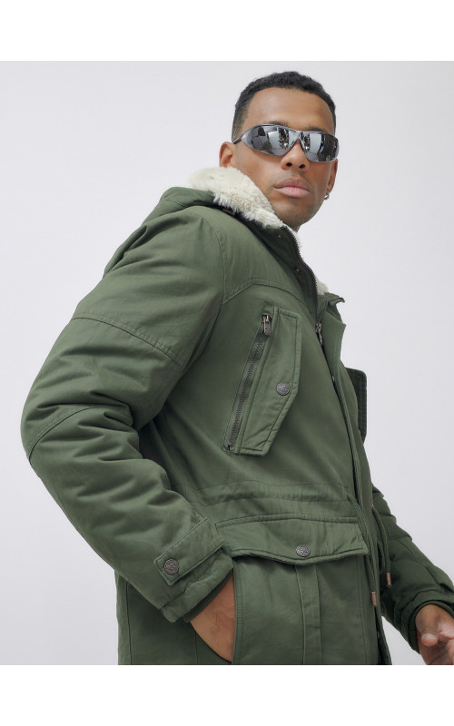 Мужская зимняя удлиненная парка с мехом цвета хаки для активного отдыха в Тюмени