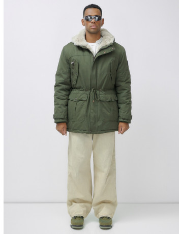 Мужская зимняя удлиненная парка с мехом цвета хаки для активного отдыха в Тюмени