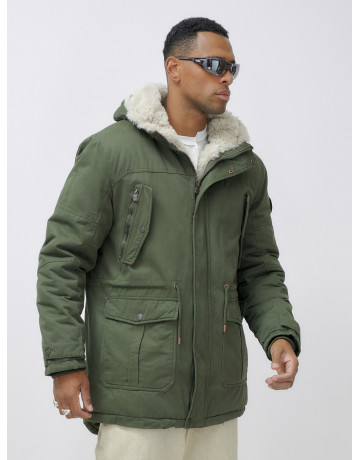 Мужская зимняя удлиненная парка с мехом цвета хаки для активного отдыха в Тюмени