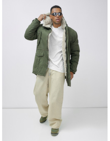 Мужская зимняя удлиненная парка с мехом цвета хаки для активного отдыха в Тюмени