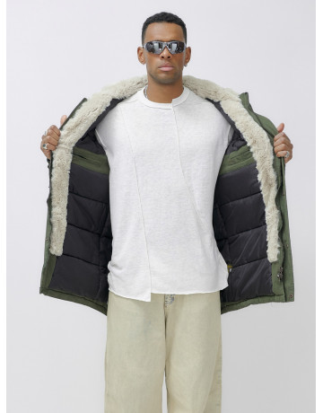 Мужская зимняя удлиненная парка с мехом цвета хаки для активного отдыха в Тюмени