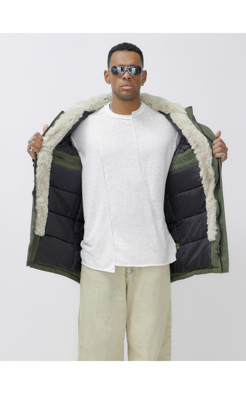 Мужская зимняя удлиненная парка с мехом цвета хаки для активного отдыха в Тюмени