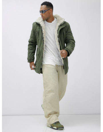 Мужская зимняя удлиненная парка с мехом цвета хаки для активного отдыха в Тюмени