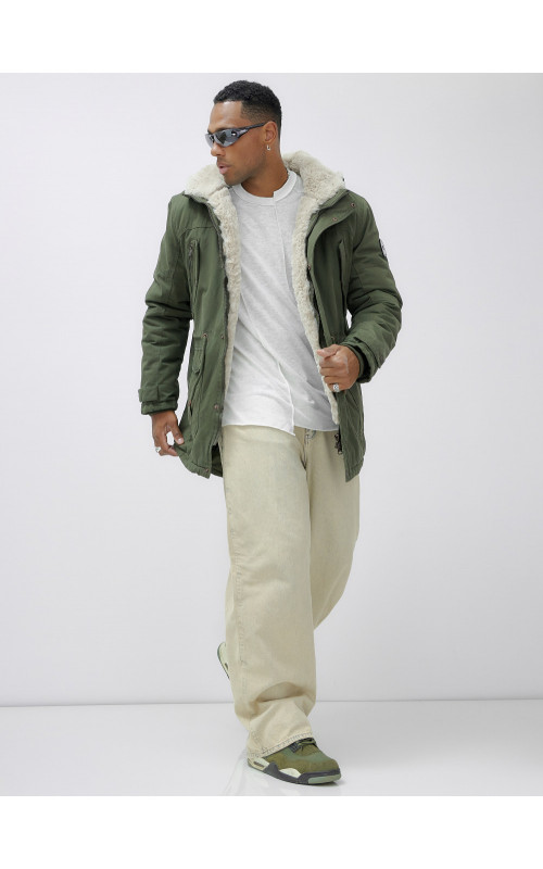 Мужская зимняя удлиненная парка с мехом цвета хаки для активного отдыха в Тюмени