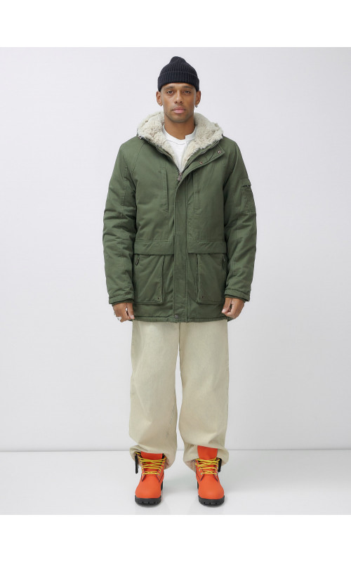 Мужская зимняя парка удлинённая с мехом, цвет хаки. в Тюмени