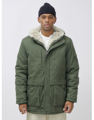 Мужская зимняя парка удлинённая с мехом, цвет хаки. в Тюмени