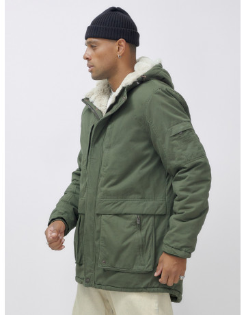 Мужская зимняя парка удлинённая с мехом, цвет хаки. в Тюмени