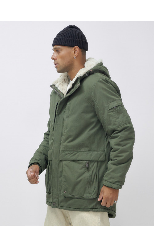 Мужская зимняя парка удлинённая с мехом, цвет хаки. в Тюмени
