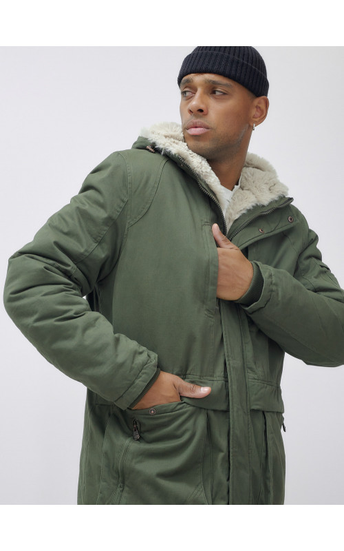 Мужская зимняя парка удлинённая с мехом, цвет хаки. в Тюмени