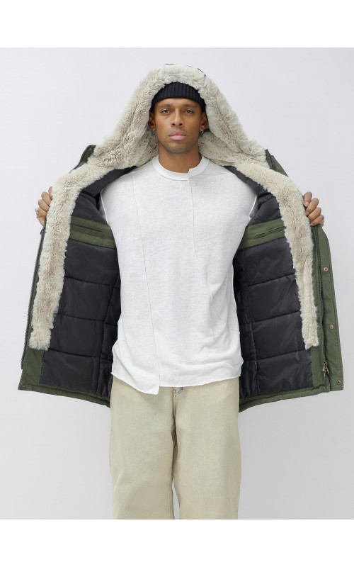 Мужская зимняя парка удлинённая с мехом, цвет хаки. в Тюмени