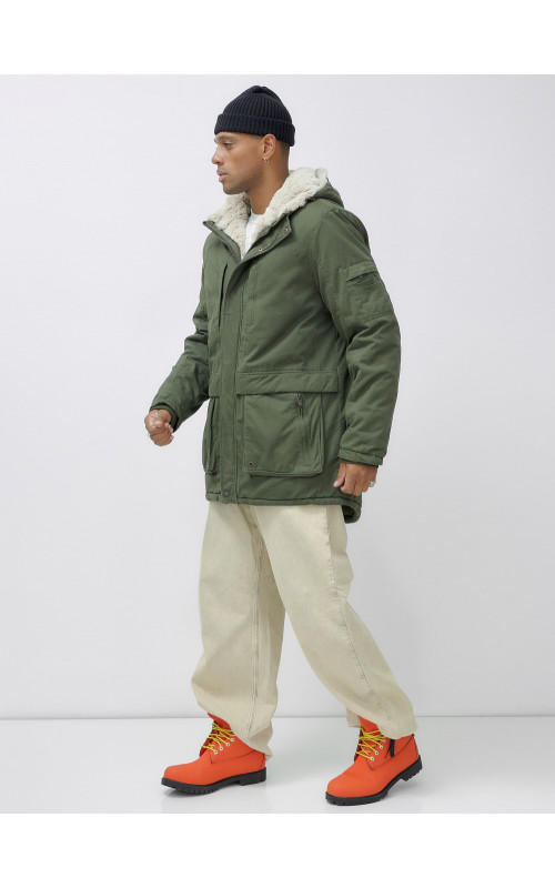 Мужская зимняя парка удлинённая с мехом, цвет хаки. в Тюмени