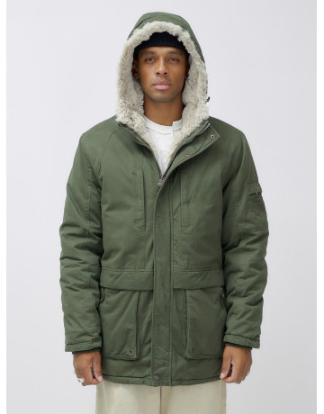 Мужская зимняя парка удлинённая с мехом, цвет хаки. в Тюмени