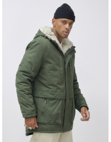 Мужская зимняя парка удлинённая с мехом, цвет хаки. в Тюмени
