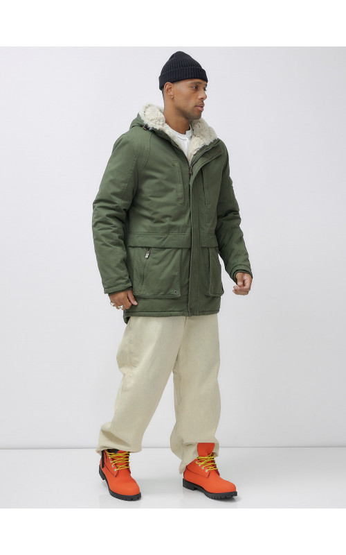 Мужская зимняя парка удлинённая с мехом, цвет хаки. в Тюмени