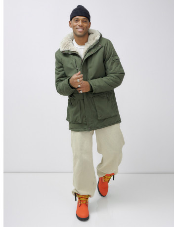 Мужская зимняя парка удлинённая с мехом, цвет хаки. в Тюмени