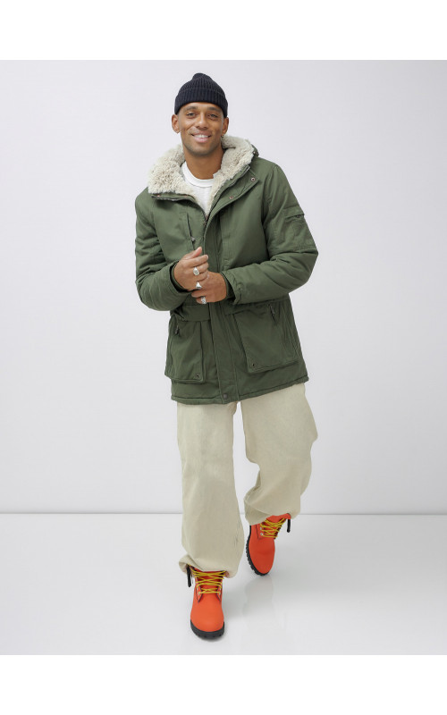 Мужская зимняя парка удлинённая с мехом, цвет хаки. в Тюмени