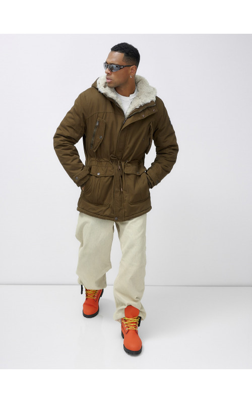 Мужская зимняя удлиненная парка с мехом, тёмно-коричневая в Тюмени
