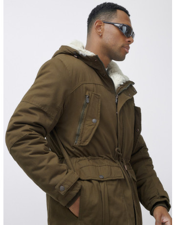 Мужская зимняя удлиненная парка с мехом, тёмно-коричневая в Тюмени