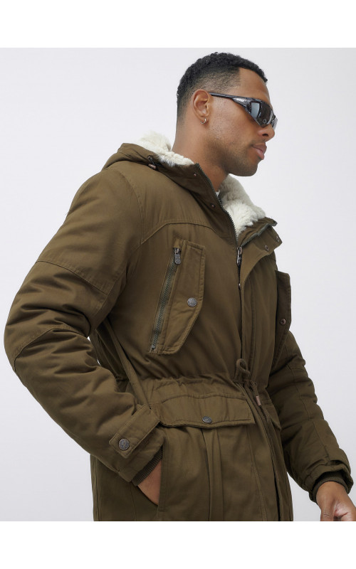 Мужская зимняя удлиненная парка с мехом, тёмно-коричневая в Тюмени