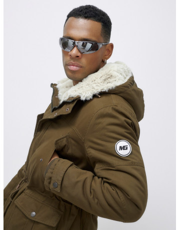 Мужская зимняя удлиненная парка с мехом, тёмно-коричневая в Тюмени